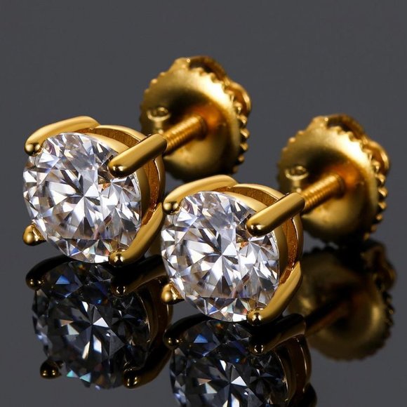 Certified 2ct. t.w. Moissanite Diamond Round Stud Earrings NEW - Picture 1 of 16